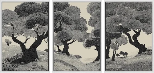 Miniatura 20 de SIGNWIN Lienzo enmarcado para pared, juego de arte de collage de hojas transparentes en blanco y negro, ilustraciones de naturaleza silvestre, arte