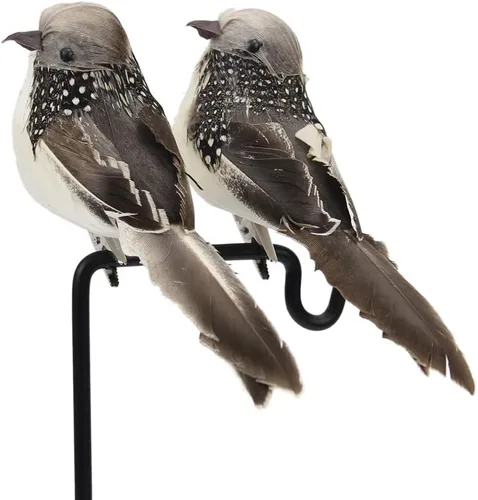 LWINGFLYER 2 pájaros artificiales grises de 6 pulgadas con clip en gorrión para decoración de árbol de Navidad, corona, manualidades, jardín,