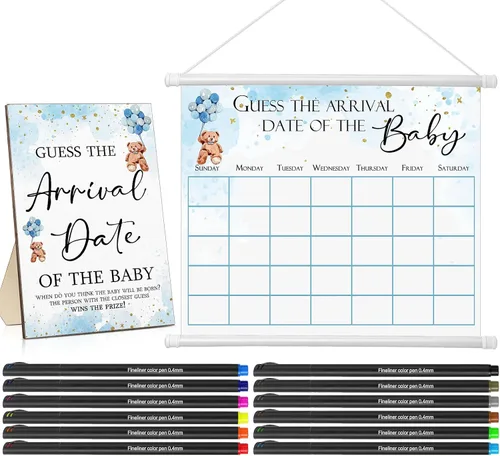 Miniatura 8 de Sintuff Calendario de fecha de vencimiento de Baby Shower Guess incluye 1 letrero de madera de Adivina la fecha de llegada del baby shower, 1