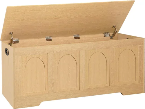 Miniatura 24 de DINZI LVJ Baúl de almacenamiento, caja de juguetes de madera de 39.4 pulgadas con 2 bisagras de seguridad, banco de zapatos de entrada con tapa