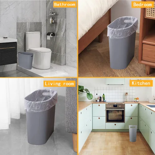Miniatura 8 de Paquete de 2 cestas de basura delgadas de 3.2 galones/12 litros, contenedor de basura estrecho con asas, cubo de basura pequeño y estrecho para Gris