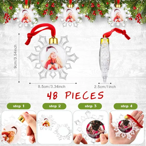 Miniatura 3 de Skylety 48 Piezas Bolas de Adorno de Fotos de Navidad de 3.54" Plástico Transparente Colgante Marco de Fotos Adorno Esferas de Fotos Familiares