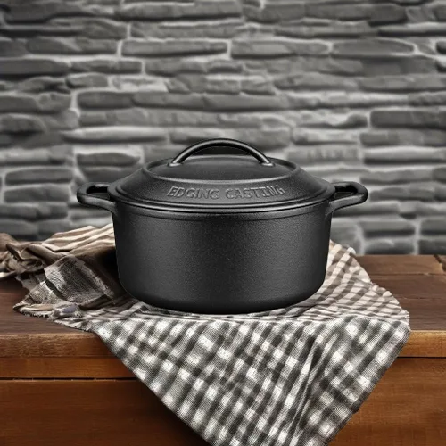 Miniatura 5 de EDGING CASTING - Olla holandesa de hierro fundido pretratado con tapa y asa doble, olla redonda para hornear pan de masa madre, capacidad de 5