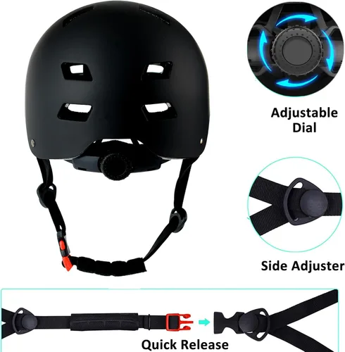Miniatura 3 de Casco de bicicleta en 3 tallas para adolescentes, niños, jóvenes, adultos, Bavilk Casco de monopatín ajustable multideporte para bicicleta, Negro