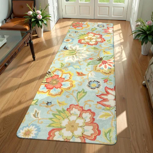Miniatura 46 de Lahome - Tapete floral con estampado de cachemira, lavable, antideslizante, pequeño, anti-manchas, suave, para baño, entrada, dormitorio, Negro