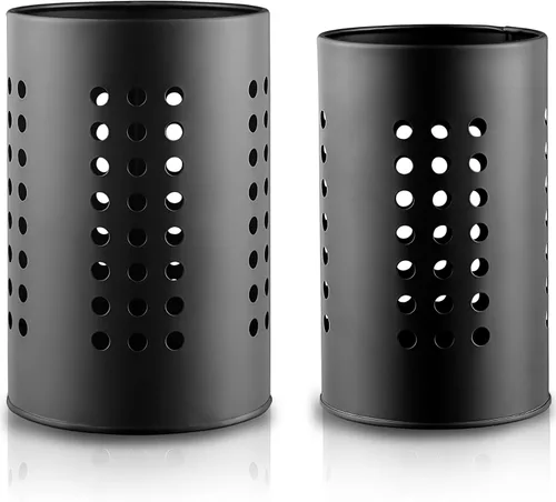 Evanda Soporte para utensilios de cocina para encimera, paquete de 2, organizador de utensilios de acero inoxidable negro, organizador elegante de