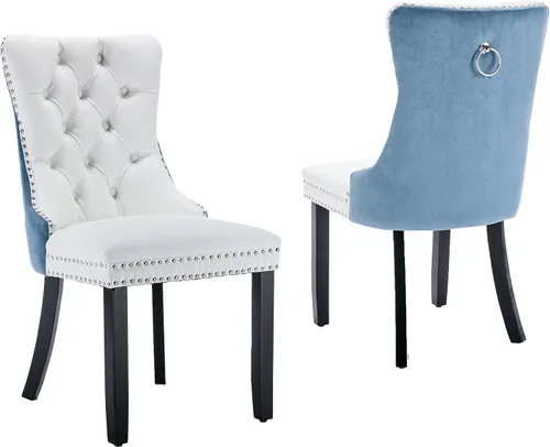 Miniatura 35 de LKTART Juego de 2 sillas de comedor de terciopelo, sillas de comedor copetudas con ribete de anillo de clavo, silla de comedor tapizada con patas
