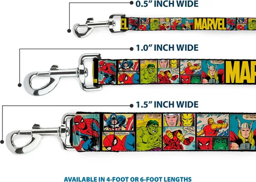 Miniatura 3 de Correa para perro Marvel Retro Comic Paneles Negro Amarillo 4 pies de largo 0.5 pulgadas de ancho