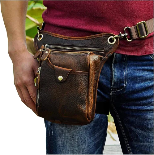 Miniatura 2 de Le'aokuu Women Men's Genuine Leather Sporting Riding Hip Bum Fanny Waist Pack Drop Thigh Leg Cross Over Bag Pouches