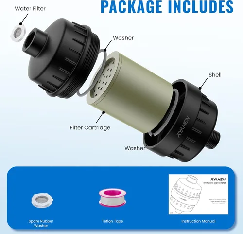 Miniatura 9 de Ryamen Filtro de Ducha de Alta Resistencia, Filtro de Agua de Ducha, Filtro de Cabezal de Ducha de 99% de Eliminación para Agua Dura, Metales Negro