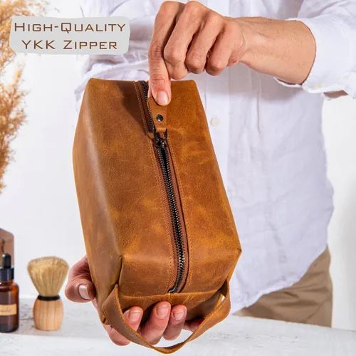 Miniatura 5 de Neceser de cuero personalizado para hombres – Kit Dopp de afeitado grabado personalizado con nombre o inicial, regalo de viaje para padrinos