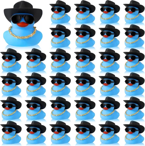 Sotiff Juego de 48 juegos de patos chirriantes de goma para fiesta de automóvil, decoración de tablero con minicelle, sombrero y gafas de sol para