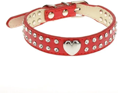 Lindo collar de perro de 2 filas de diamantes de imitación con forma de corazón tachonado para perro pequeño o mediano, rojo, XXS