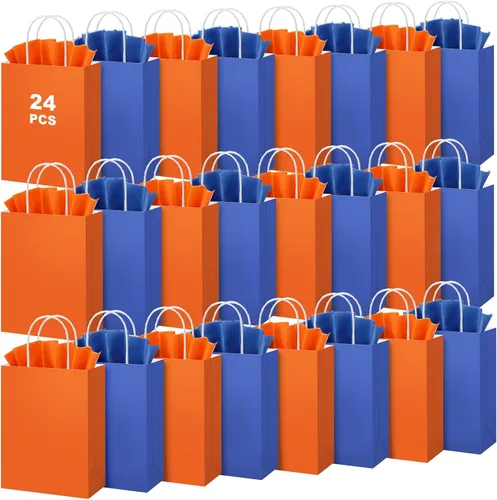 Fumete Paquete de 24 bolsas de regalo de papel kraft con papel de pañuelo, coloridas bolsas de recuerdo de fiesta con asas para fiesta de guerra,