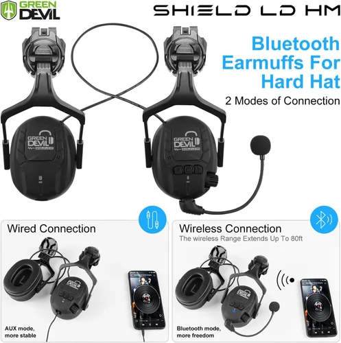 Miniatura 7 de Casco de seguridad con visera GREEN DEVIL con orejeras Bluetooth y faro 5 en 1 Protección completa Cascos de Construcción con ventilación Hardhat