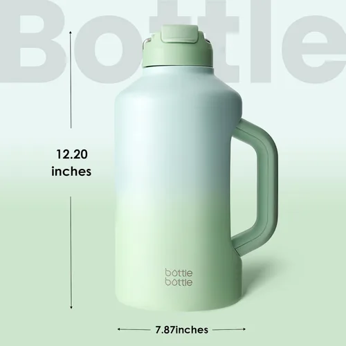 Miniatura 6 de BOTTLE BOTTLE Botella de agua aislada de 64 onzas con popote y tapa de doble uso, botella de agua de acero inoxidable con asa, jarra aislada al