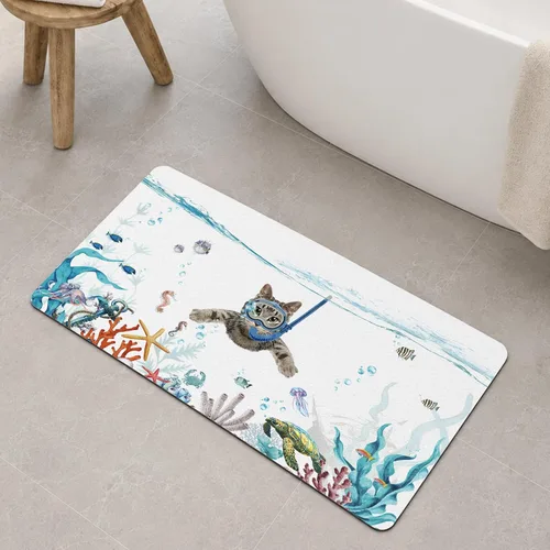Miniatura 8 de Funny Cat Small Bathroom Rugs Non Slip Super Absorbent Quick Dry Ultra Thin Diatomaceous Earth Bath Mat Boho Cute Fun Black Cats Matisse Diatomite