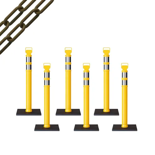 Miniatura 82 de Trafford Industrial - Paquete de 6 postes de delineador de 45 pulgadas, collares reflectantes de 3 pulgadas, base de goma de 10 libras