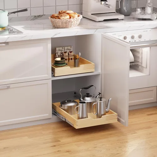 Miniatura 4 de Sikarou Organizador de gabinete extraíble de madera de 23" de ancho x 21" de profundidad, cajones deslizantes resistentes para almacenamiento