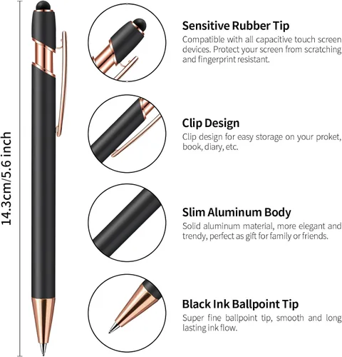Miniatura 2 de Bolígrafos personalizados con lápiz capacitivo, bolígrafos con nombre impresos personalizados con tinta negra, impresos con tu logotipo o mensaje