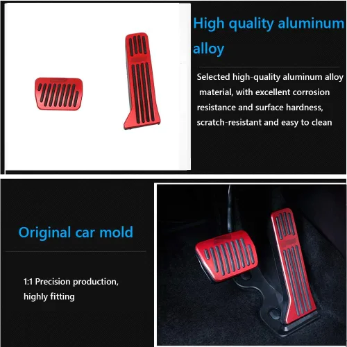Miniatura 4 de Great-luck Fundas de pedal de acelerador de gas de aleación de aluminio, antideslizantes, sin perforación, kit de accesorios de 2 piezas/juego Rojo