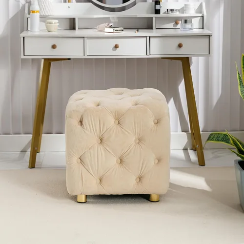 Miniatura 3 de Polibi Otomana cuadrada tapizada de terciopelo, moderna y suave, taburete de maquillaje, asiento cómodo para sala de estar, dormitorio, entrada
