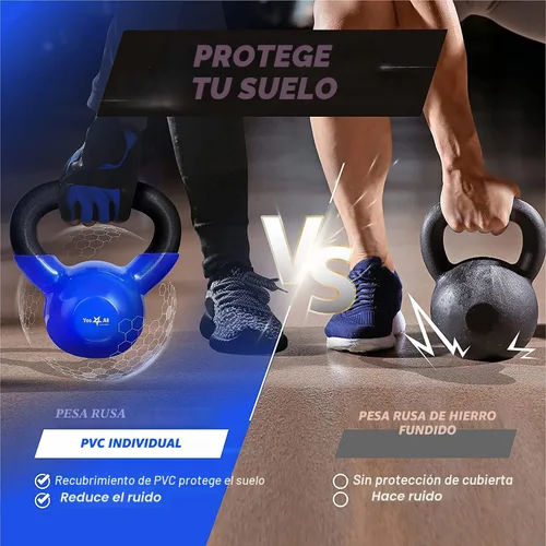 Miniatura 4 de Yes4All Pesa rusa, pesas rusas de hierro fundido con revestimiento de vinilo de 5-100 LB para entrenamiento de fuerza para ejercicios de gimnasio