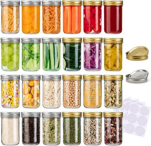 Miniatura 9 de SPANLA Tarros de masón, paquete de 24 tarros de conservas con tapas regulares, ideales para mermelada, gelatina, miel, recuerdos de boda, regalos