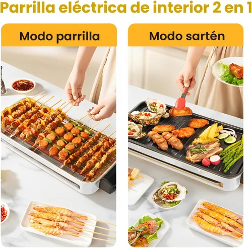 Miniatura 2 de YOHAWJAN - Parrilla eléctrica para interiores de 1500 W, 2 en 1, sin humo, con parrilla extraíble antiadherente y placa de plancha, control