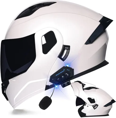 Miniatura 46 de Casco modular Bluetooth para motocicleta, aprobado por DOT, de cara completa, abatible, antivaho, doble visera, casco de motocicleta de calle, LENTE