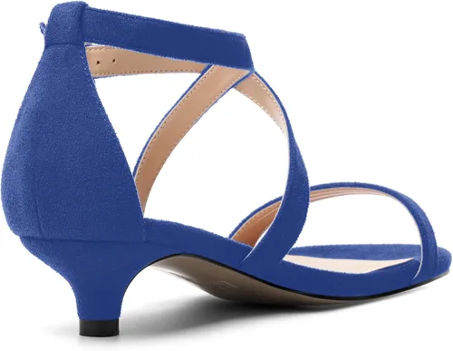 Miniatura 5 de ROSERWISH Sandalias de tacón bajo con hebilla de moda para mujer, con puntera redonda, de gamuza, para boda, 1.5 pulgadas