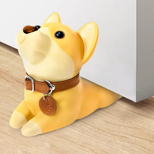 Tope de puerta de perro lindo DomeStar, tope de puerta decorativo de animal Shiba Inu con cuña, amarillo