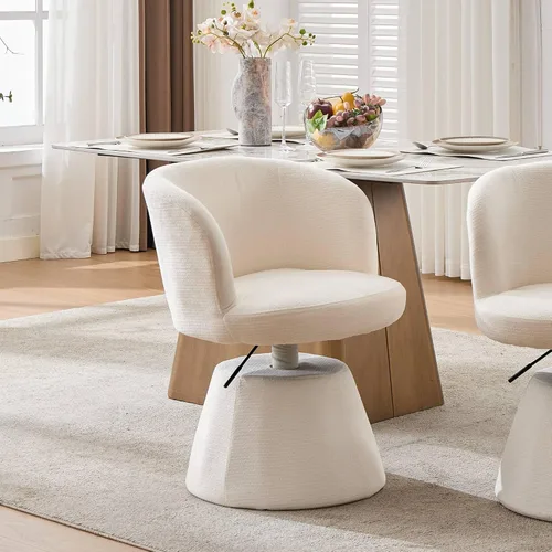 Miniatura 3 de Beige Small Office Chair, Chenille Cute Swivel Vanity Makeup Desk Chair with Wheels for Teens Women Girls, Comfy Adjustable Computer Chairs for