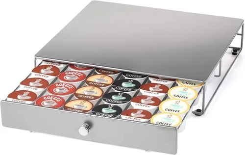 Nifty Cajón para Cápsulas de Café - Acabado Plateado, Compatible con K-Cups, Soporte para Paquete de 36 Cápsulas, Antideslizante, Cajón Deslizante