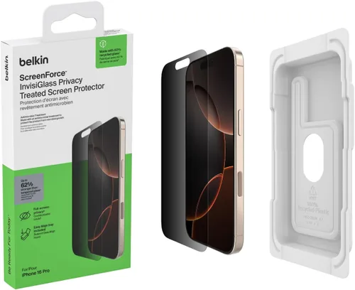 Miniatura 16 de Belkin ScreenForce InvisiGlass - Protector de pantalla de privacidad para iPhone 16 Plus, protección contra impactos resistente a los arañazos