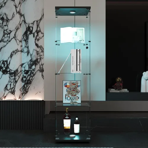 Miniatura 3 de Vitrina de cristal con luces LED y cerradura, vitrina Curio de 4 niveles con puerta de cristal, estantería de pie para sala de estar, dormitorio