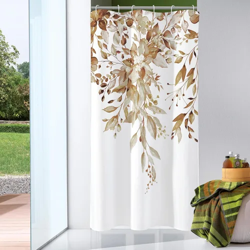 Miniatura 49 de Gibelle - Cortina de ducha de eucalipto marrón, hojas de plantas de acuarela con diseño floral, juego de cortina de ducha con ganchos, 72 x 72