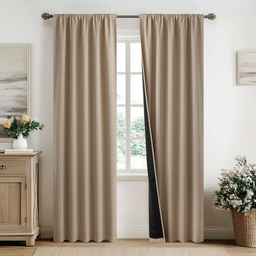 Miniatura 123 de NICETOWN Cortinas blancas 100% opacas, 2 capas gruesas completamente opacas con bolsillo para barra, cortinas aislantes térmicas para Blanco puro