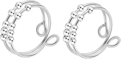 Miniatura 4 de Anillo antiestrés de doble capa para mujer, anillos ajustables para aliviar el estrés, anillos giratorios para hombres
