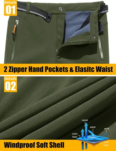 Miniatura 6 de MAGCOMSEN Pantalones de invierno para hombre, con forro polar, resistentes al agua, 4 bolsillos con cremallera, pantalones para exteriores