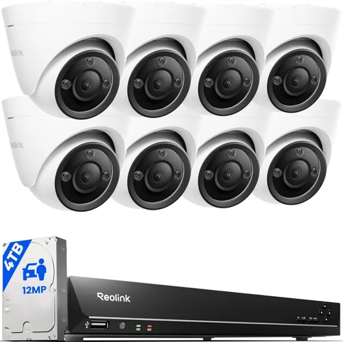 REOLINK Sistema de cámara de seguridad PoE de 12MP, 8 piezas de cámaras de seguridad de 12MP H.265, detección de personas, vehículos y mascotas,