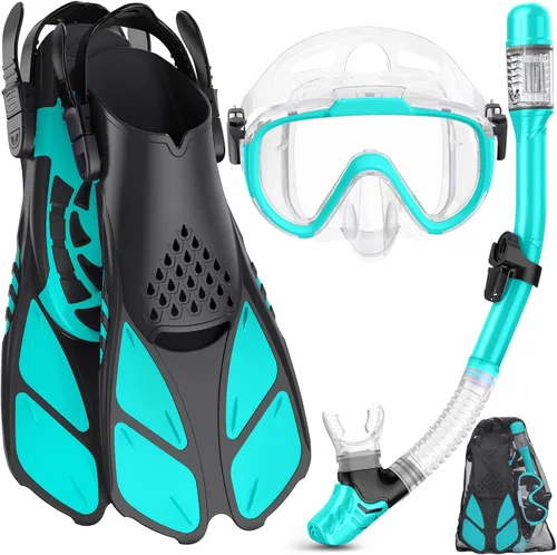 Miniatura 9 de Ubekezele Equipo de esnórquel para adultos, hombres y mujeres, juego de esnórquel 4 en 1 con máscara de buceo con vista panorámica, antivaho