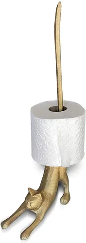 WallCharmers Soporte para toallas de papel dorado, soporte de papel higiénico o de cocina de metal para piso o encimera, gato dorado