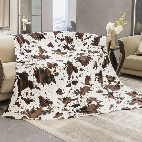 Miniatura 37 de HSEEC Manta de felpa azul con estampado de vaca, manta pequeña de franela de forro polar suave para sofá, 40 x 50 pulgadas