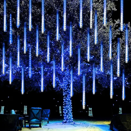 Miniatura 17 de Dazzle Bright 288 luces LED de Navidad, luces de lluvia de meteoritos de 11.8 pulgadas con 8 tubos, enchufe impermeable, luces de lluvia que caen