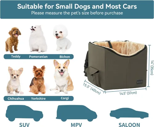 Miniatura 4 de Asiento de Coche para Perros Petsfit con Elevaperros para Perros Pequeños, Asiento de Coche para Perros con Correa de Seguridad, Adecuado para Marrón