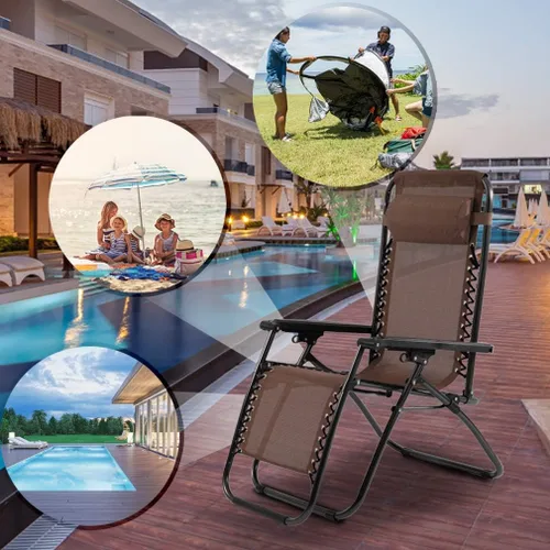 Miniatura 5 de Silla Zero Gravity, plegable al aire libre, ajustable, para salón, silla reclinable, con soporte para tazas y almohadas para patio, piscina, playa