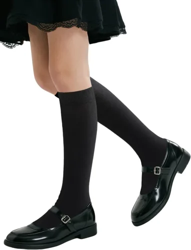 Cotton Day - Pack de 3 pares de calcetines de rodilla alta para niños y niñas, unisex, para uniforme escolar y vestido, punta sin costuras, negro,