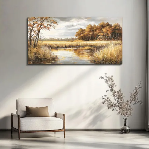 Miniatura 9 de ERQINHUA Arte de Lienzo para Pared de Sala de Estar Dormitorio Decoración de Pared para Oficina Casa de Campo Mural Superficie de Lago Paisaje