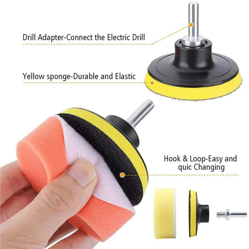 Miniatura 4 de Kit de pulidores y pulidores de automóvil para taladro, 14 piezas de rueda de pulido de taladro de bolas de espuma, bolas de esponja para ruedas